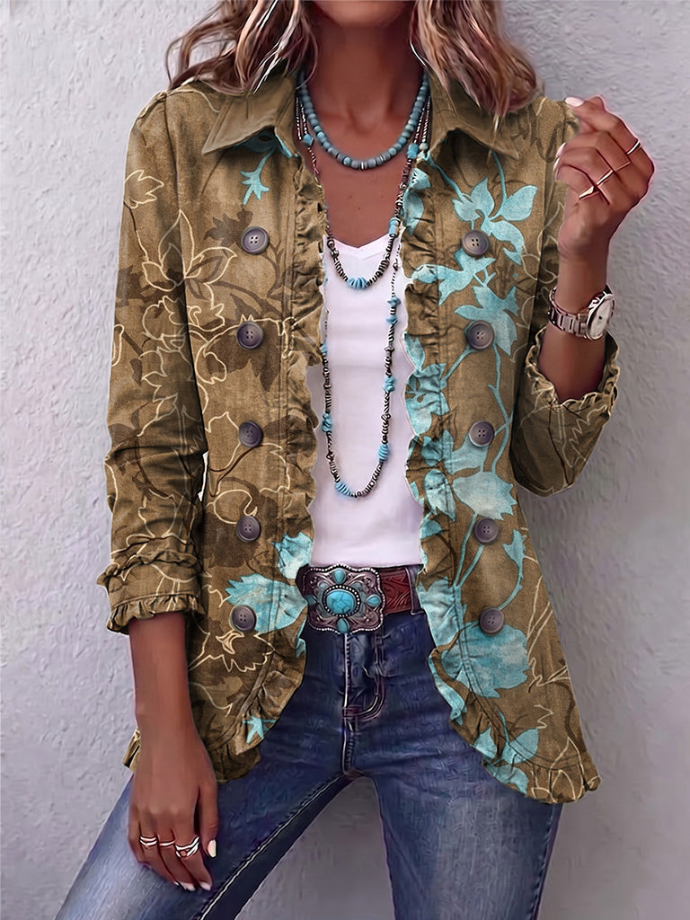 Bloemig olijf en turquoise / 3XL